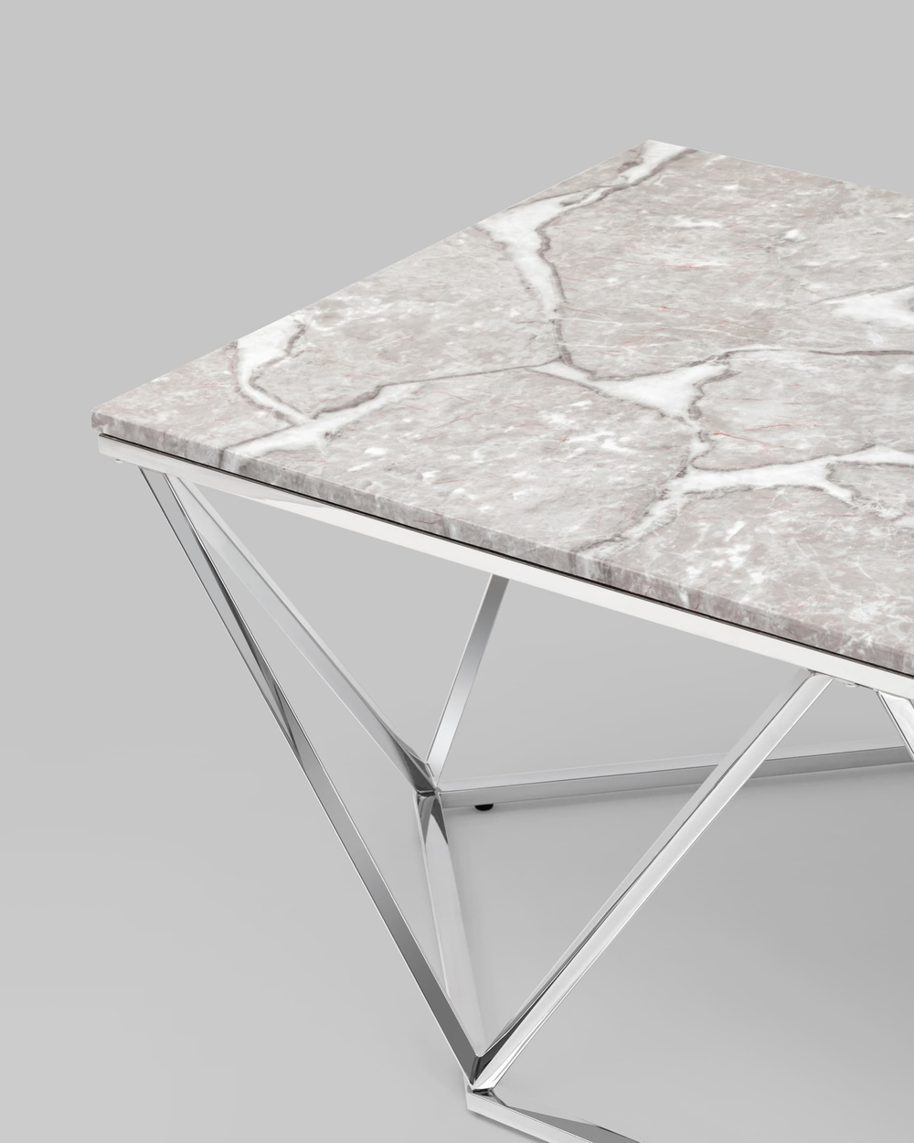 Журнальный столик Авалон 122*66 серый мрамор сталь серебро