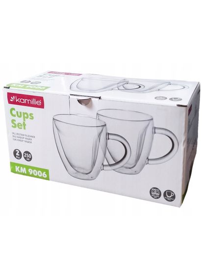 Набор стеклянных чашек 2 шт. 250 мл. Kamille KM 9006 с двойными стенками