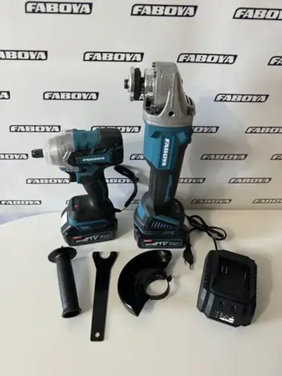 Набор аккумуляторного инструмента 2 в 1 FABOYA , ушм болгарка , гайковерт ударный , два аккумулятора , 4 ач .