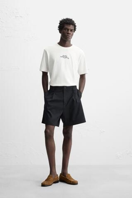 ZARA ФУТБОЛКА С КОМБИНИРОВАННОЙ ВЫШИВКОЙ, ЖЕЛТОВАТО-БЕЛЫЙ