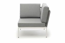 "Канны" угловой модуль плетеный из роупа, каркас алюминий белый шагрень, роуп светло-серый круглый, ткань светло-серая