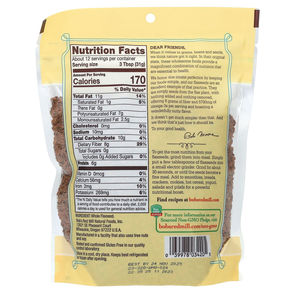 Bob's Red Mill, Премиальное цельное льняное семя, 13 унц. (368 г)