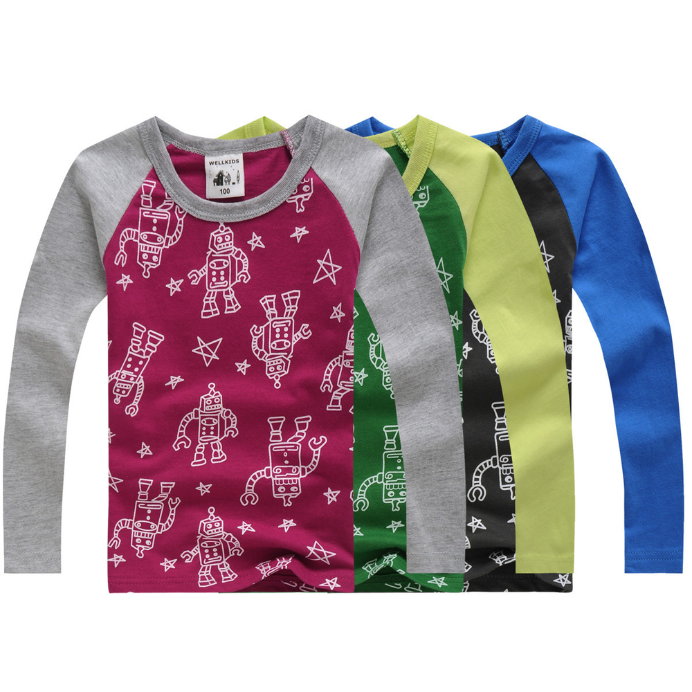 Лонгслив детский двухцветный с принтом роботов