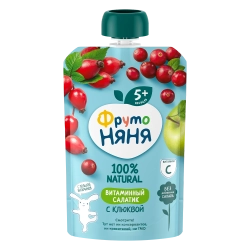 Фрутоняня пауч Витаминный Салатик с клюквой 90г с 5 месяцев