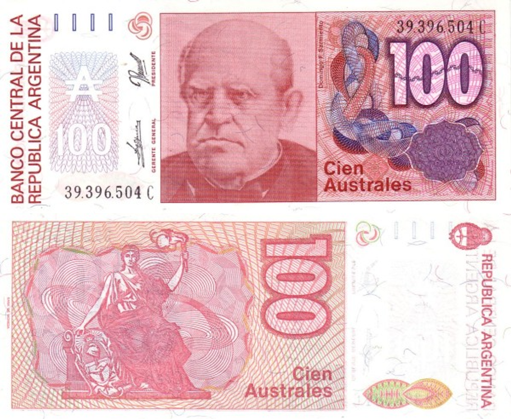 Аргентина 100 аустраль 1985-1990 Генерал Доминго Фаустино Сармьенто UNC