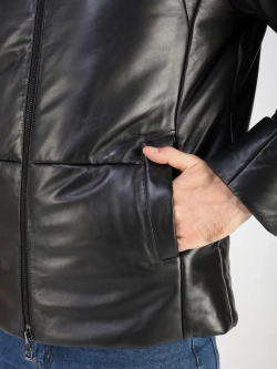 Куртка зимняя кожаная с капюшоном пуховик