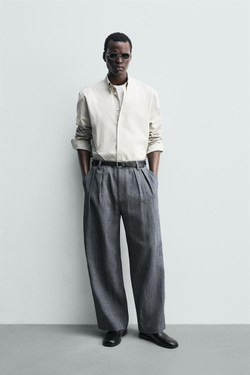 ZARA БРЮКИ RELAXED FIT СО СКЛАДКАМИ, СИНИЙ