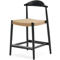 Полубарный стул Nina 62 см из массива акации с черной отделкой и бежевой веревкой