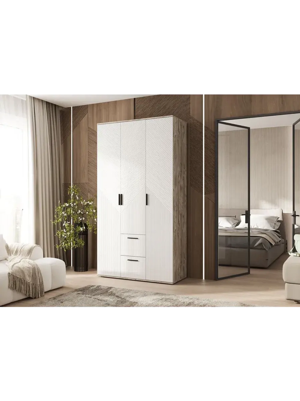 Шкаф для одежды 3 створки Браш Вайт 120х51х223