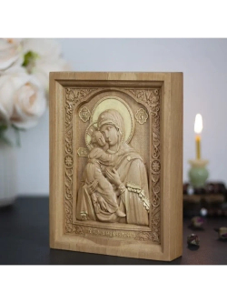 Владимирская икона Божией Матери деревянная резная, бук