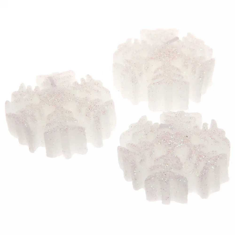 Свечи новогодние «Снежинки блестящие» 5 см (набор 3 шт), белый