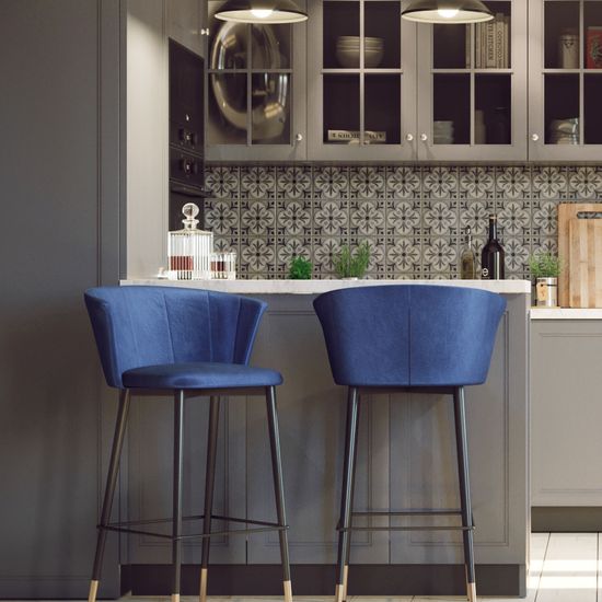 Барный стул Marlon синий велюр