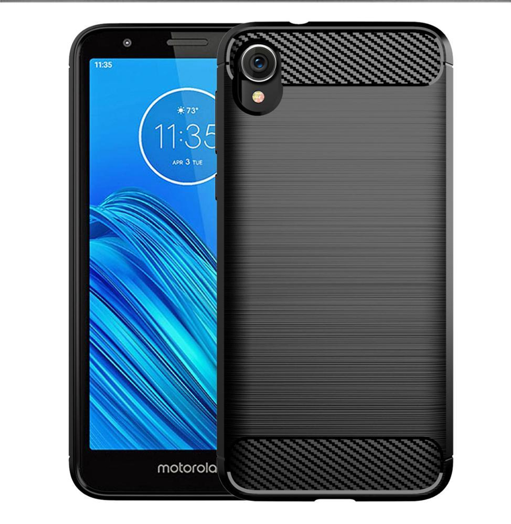 Чехол на Motorola Moto E6 черного цвета, серия Carbon от Caseport