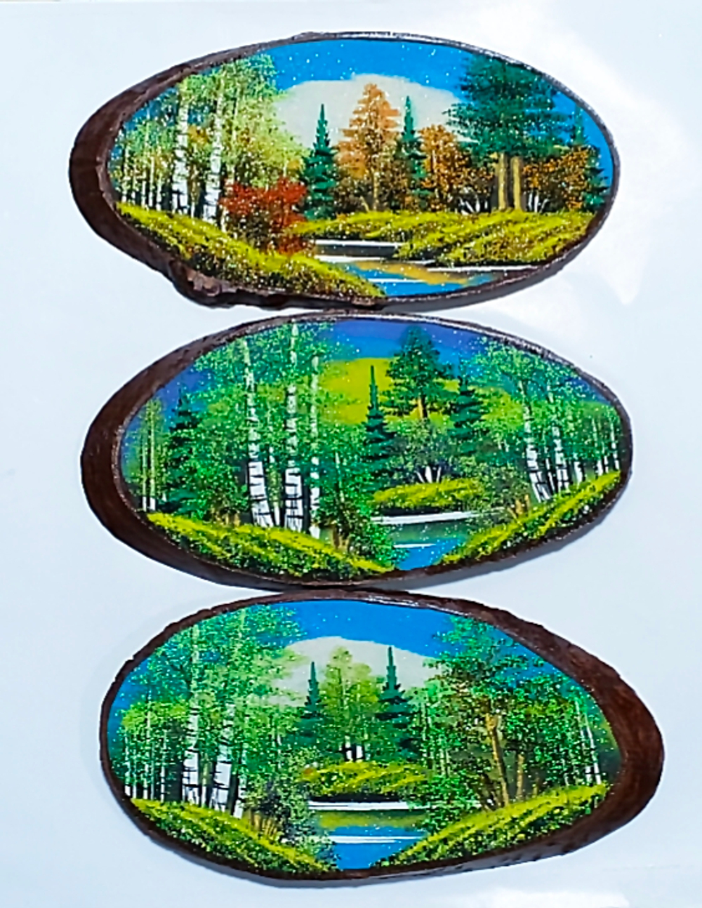 Панно на срезе дерева " времена года " 36см