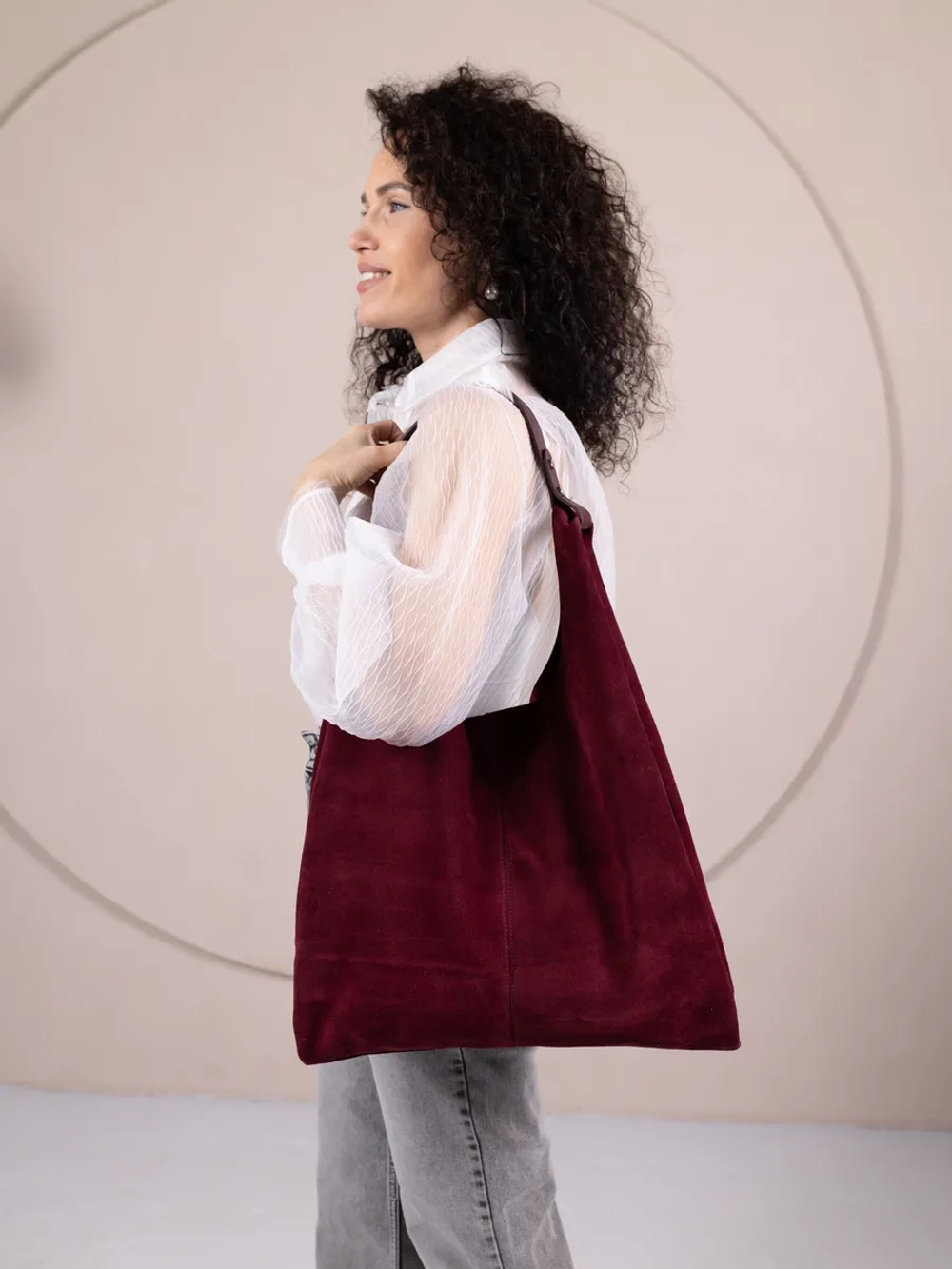 сумка через плечо шоппер натуральная замша