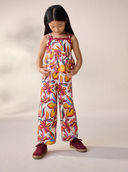 Топ и брюки широкие в комплекте для девочки Next AB1-559, Белый, Желтый, Розовый