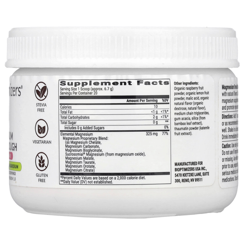 BIOptimizers, Magnesium Breakthrough, малиновый лимонад, 134 г (4,7 унции)