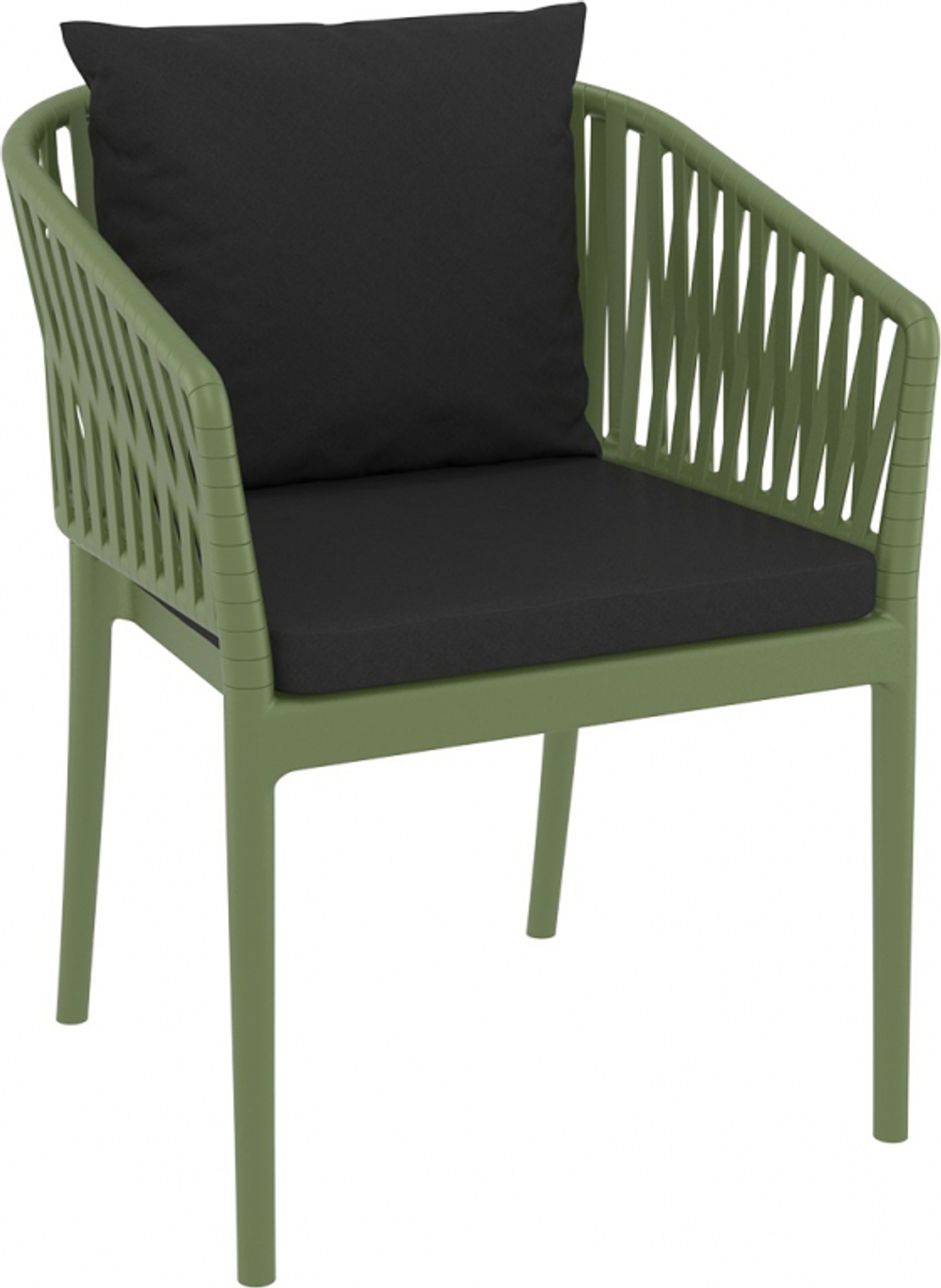 Кресло пластиковое с подушками Siesta Contract Portofino, оливковый, черный