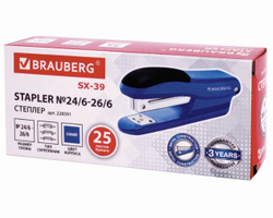 Степлер №24/6, 26/6 BRAUBERG "SX-39", до 25 листов, синий, 228591