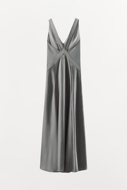 ZARA ДЛИННОЕ АТЛАСНОЕ ПЛАТЬЕ, СЕРЫЙ