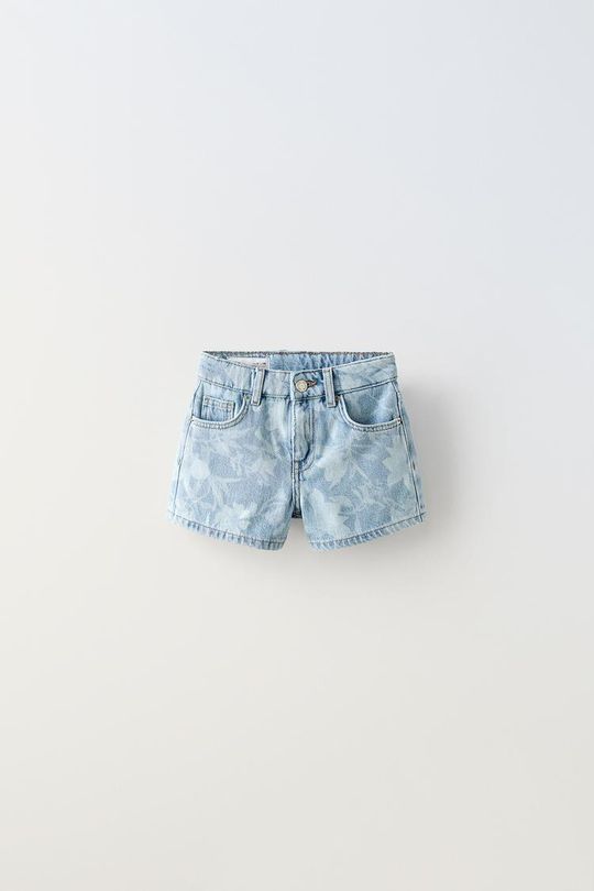 ZARA ДЖИНСОВЫЕ ШОРТЫ С ЦВЕТОЧНОЙ ВЫШИВКОЙ, СИНИЙ