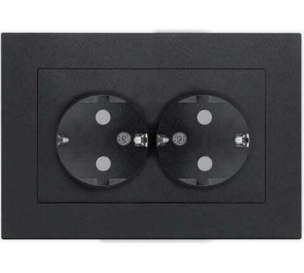 Розетка двухместная "UNIVersal" серия "Афина" с/з, з/ш, с/у, 16А, 220В, графит (еврослот) (HU2330)