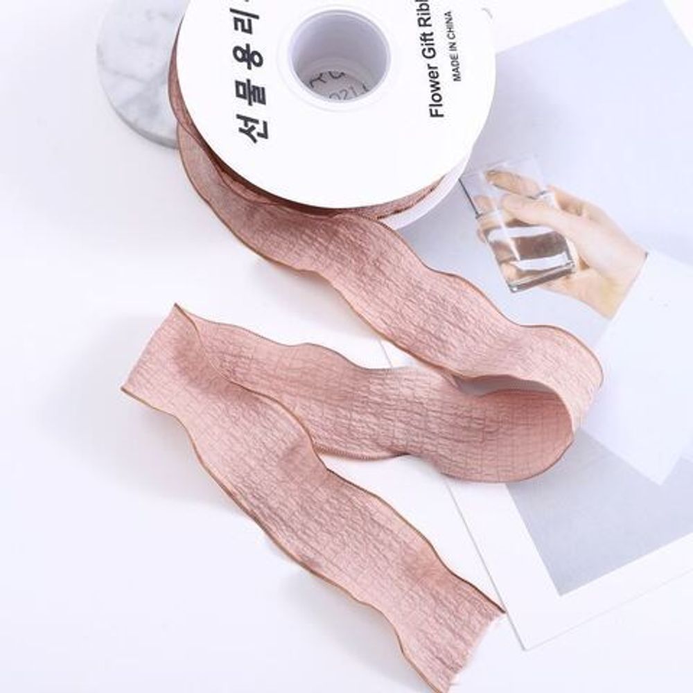 Лента полиэстер жатая с волнистым краем (4см*9,14м), Розовое дерево