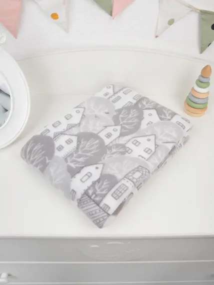 Плед флисовый теплый мягкий Baby Nice Домики 100х140 серый