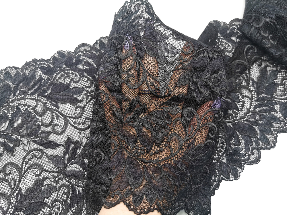 Эластичное кружево, черное, 22 см, (Арт: EK-2767), м