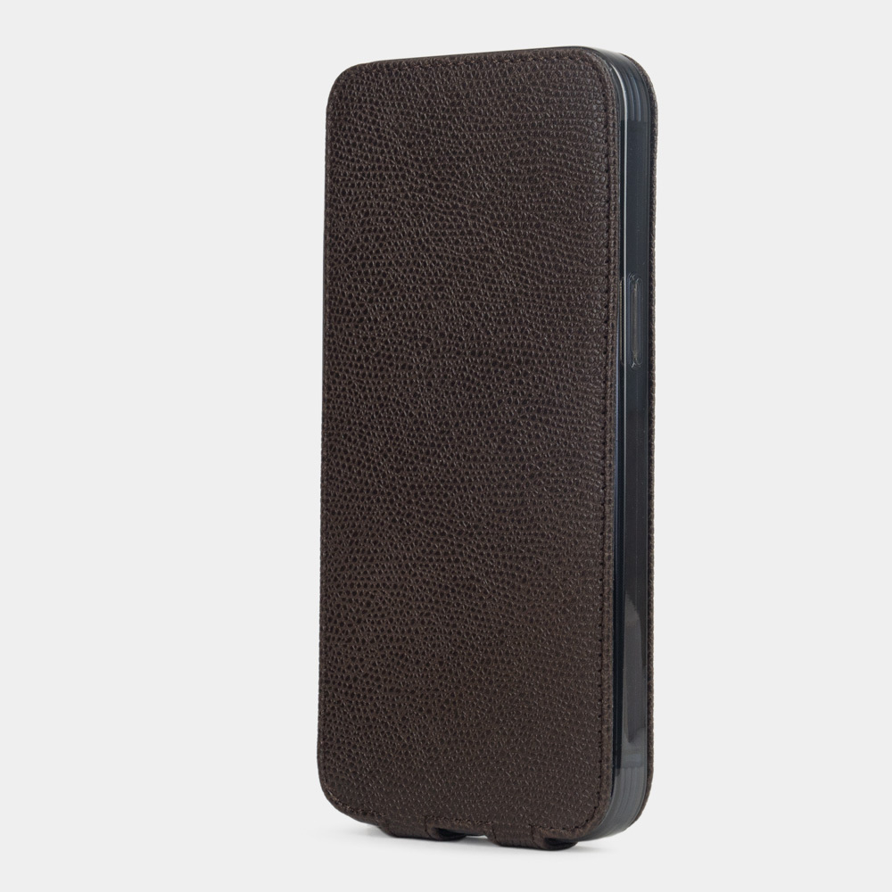 Чехол для iPhone 14 Pro Max из кожи сафьяно, коричневого цвета