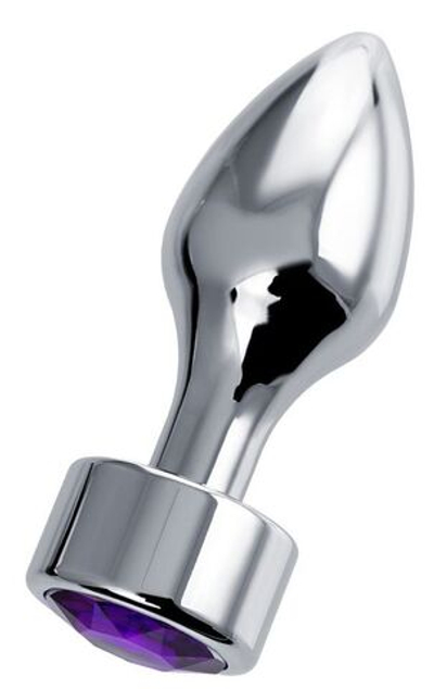 Серебристая анальная пробка с фиолетовым кристаллом - 9,5 см.