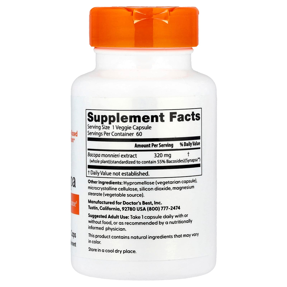 Doctor's Best, бакопа с Synapsa, 320 мг, 60 вегетарианских капсул
