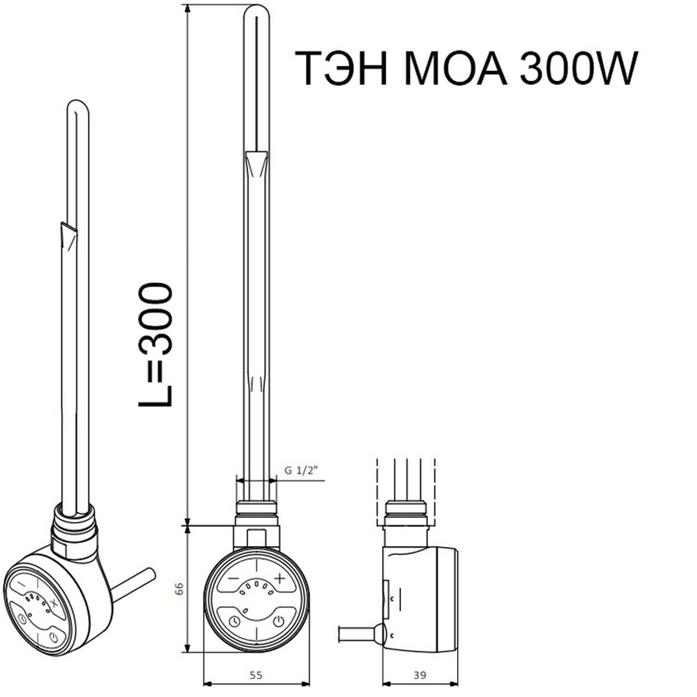 Электрический ТЭН TERMА MOA 300W хром, скрытое подключение , шт