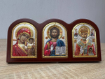 Триптих, Спаситель, Казанская БМ, Николай Чудотворец, икона, красное дерево, эмаль 75х160