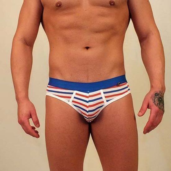 Трусы мужские брифы в разноцветную полоску с синей резинкой Van Baam VB-2108-MD04