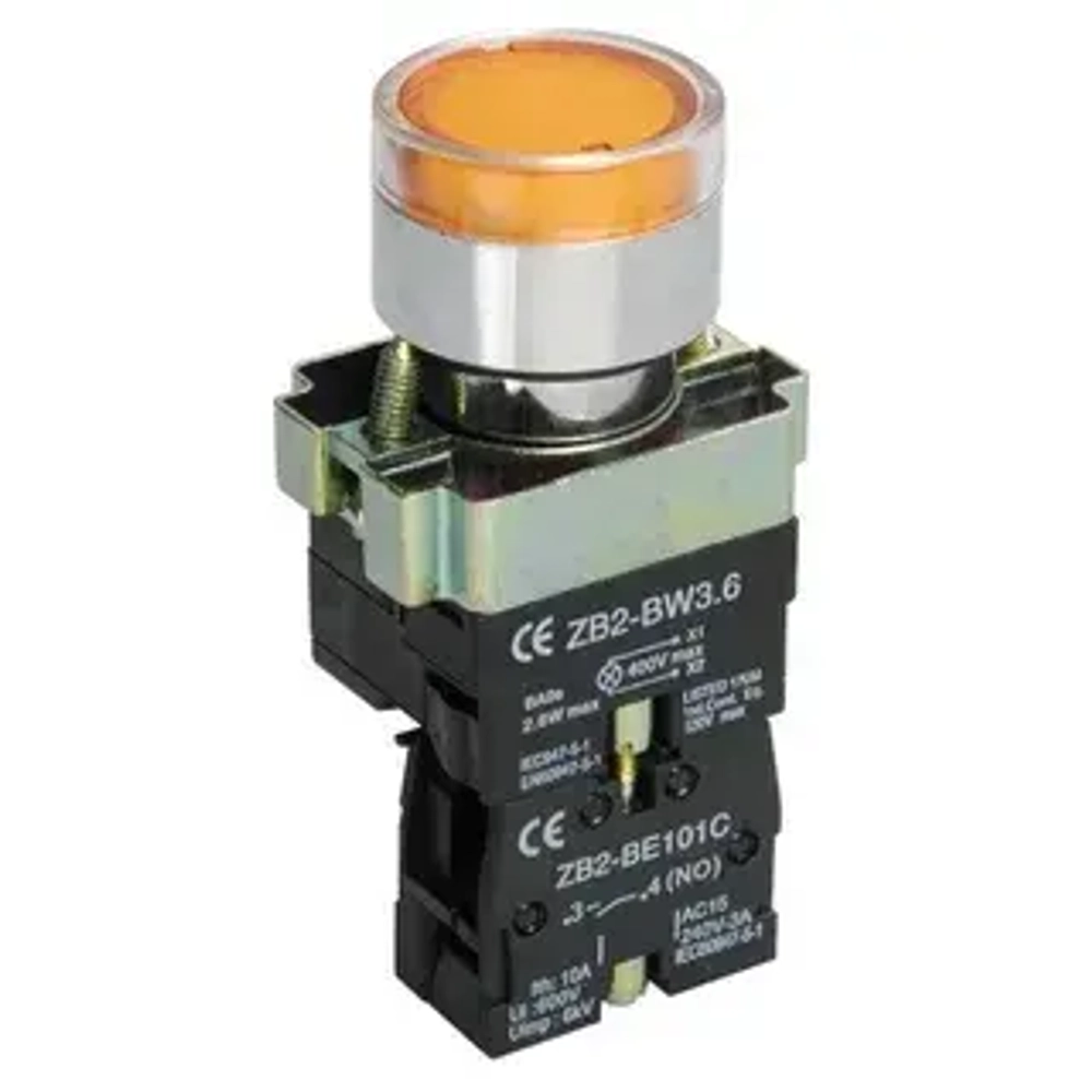 Кнопка с LED подсветкой,желтая, 24VAC/DC,1NO, мет.МТВ2-BW3561 арт.58204