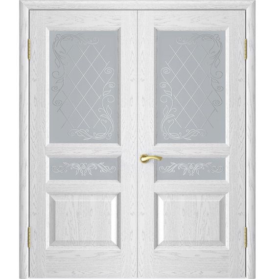 Фото двери Атлант 2 ясень белая эмаль распашная двустворчатая со стеклом