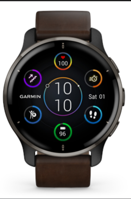 Умные часы Garmin Venu 2 Plus Черные с кожаным ремешком