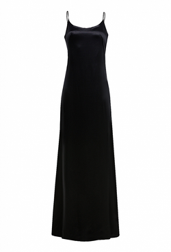 Платье в пол на тонких бретелях черное 22-02-24 SS