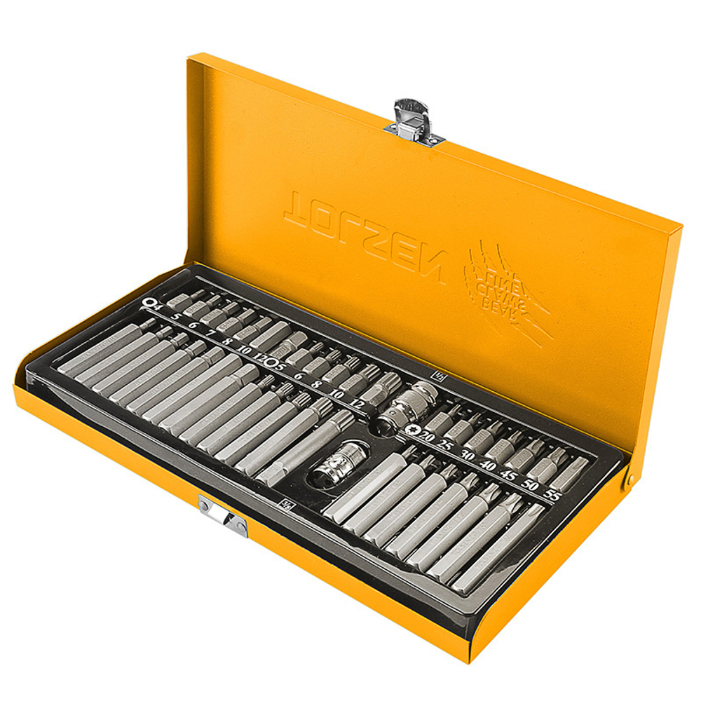 TOLSEN (TT20385) Набор вставок (бит) 10 мм, Torx, Spline, Hex, 40 предметов