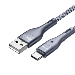 Кабель покрытый нейлоном серого цвета 200см (2м) с разъемом USB A на USB Type-C с быстрой зарядкой PD 12W от Duzzona, серия A8 Cable