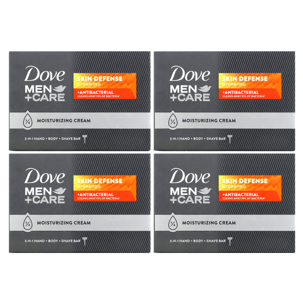 Dove, Men + Care, защита кожи, кусковое мыло «3 в 1»: для рук, тела и бритья, 4 куска, по 106 г (3,75 унции)