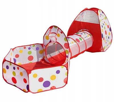 Детская игровая палатка с тоннелем и манежем 3 в 1 красно-белая