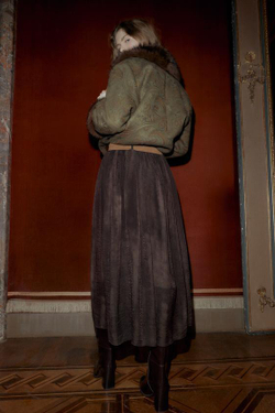 ZARA ЮБКА МИДИ С РАЗМЫТЫМ ПРИНТОМ И РЕМНЕМ, КОРИЧНЕВЫЙ/ЗЕЛЕНЫЙ