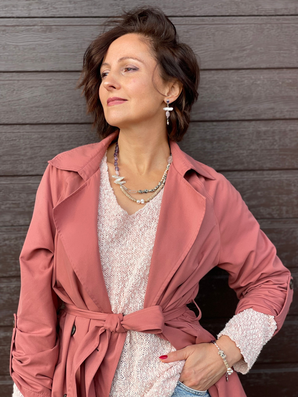 Колье Nature Bijoux, Copenhague, с жемчугом, аметистом, яшмой, розовым кварцем и морской раковиной,