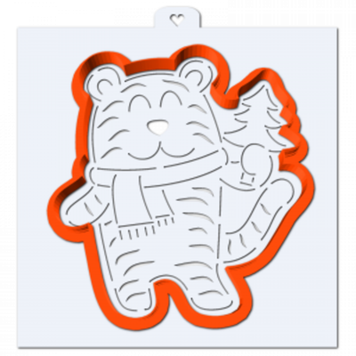 Тигренок с елочкой №2. Форма для пряников с трафаретом ZTF. (Трафарет+форма)