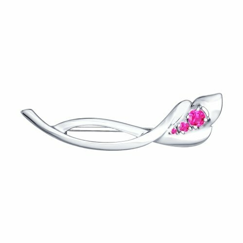 Брошь из серебра с красными фианитами