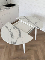 Круглый раздвижной стол "Белый мрамор" и 4 стула Элион