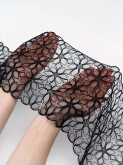 Вышивка на сетке неэластичная черная 19 см ОТРЕЗЫ