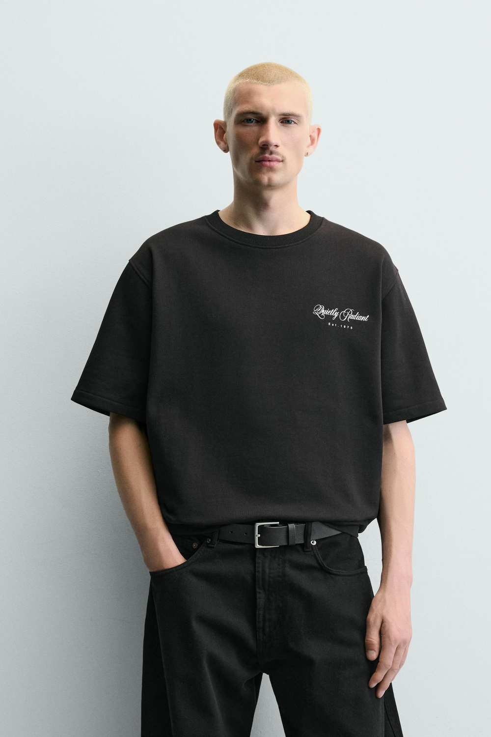 ZARA ФУТБОЛКА С НАДПИСЯМИ, ЧЕРНЫЙ